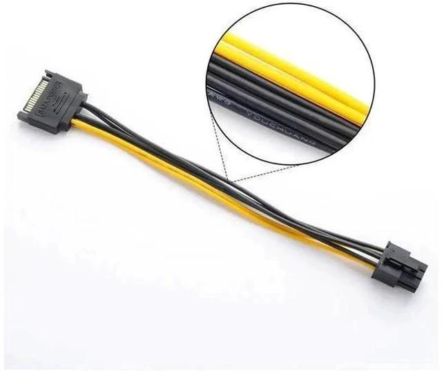 Alt view image 4 of 4 - 20cm/8 Inch 15Pin SATA to 6Pin PCIe GPU Power Adapter Cable