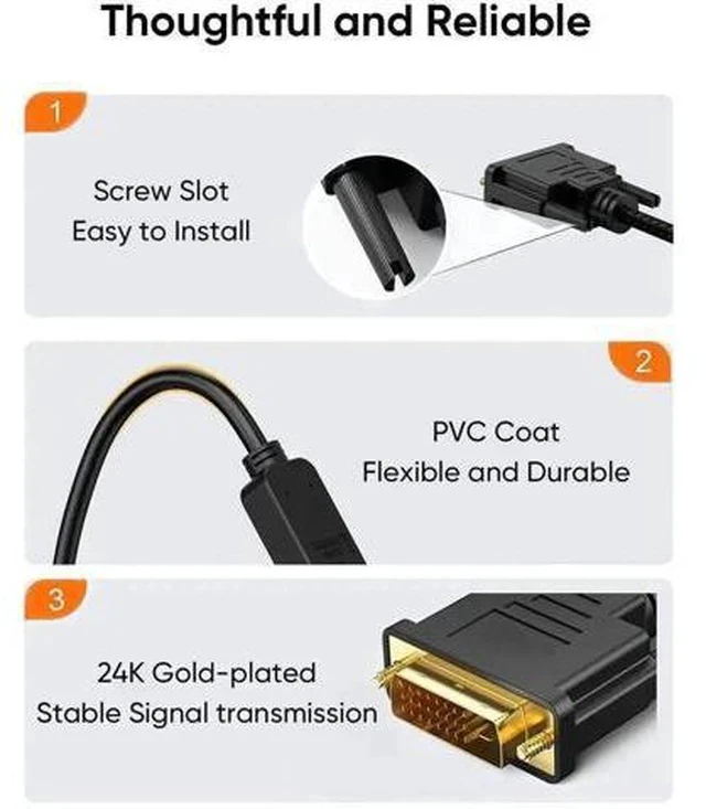 Alt view image 4 of 7 - 0.5Ft/0.15M Bi-Directional HDMI Female to DVI 24+1 Male Adapter Cable, Gold-Plated HDMI to DVI Converter Cord, Supports 1080P & 3D, Black