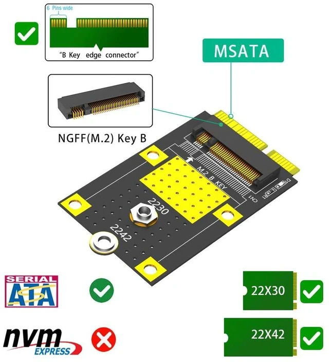 Alt view image 6 of 6 - mSATA to M.2 SATA Adapter Card mSATA to NGFF SSD Converter, Supports 2230 / 2242 M.2 SATA Drives, SSD Expansion Adapter for Desktop / Laptop / Embedded