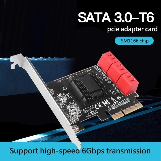 Alt view image 4 of 4 - PCIe x4 to 6-Port SATA 3.0 Hard Drive Expansion Card PCI-E to SATA III Adapter, ASM1166 Chipset, 6 x 6Gbps SATA Ports for Desktop / Server / NAS