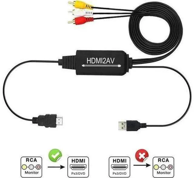 Main image of 3RCA AV to HDMI Converter Cable, Composite CVBS RCA to HDMI Adapter Supports PAL/NTSC 1080P for VCR, DVD, Game Consoles & Old Cameras