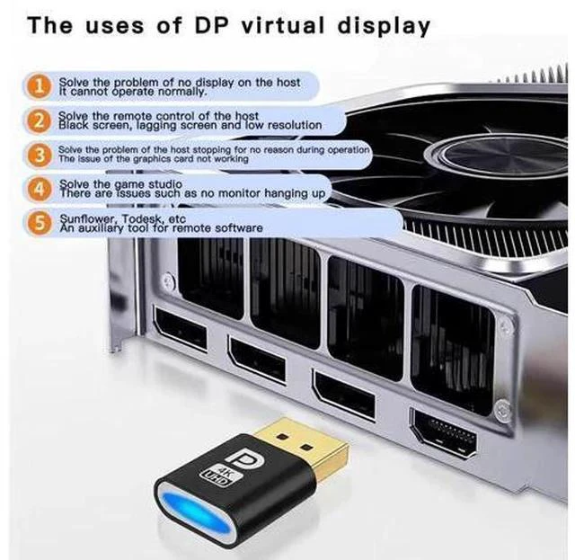 Alt view image 4 of 7 - 2PCS DisplayPort Dummy Plug EDID Display Emulator, Headless Ghost Monitor Adapter, Supports 2K 2560x1600@60Hz & 4K 4096x2160@17Hz for GPU Remote Mining Virtual Machine Server