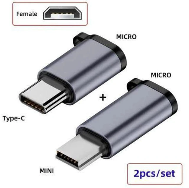 Alt view image 7 of 7 - 2 Pack USB-C & Mini USB Male to Micro USB Female Adapter | USB2.0 480Mbps Data, 12W 5V/2.4A Charging Converter