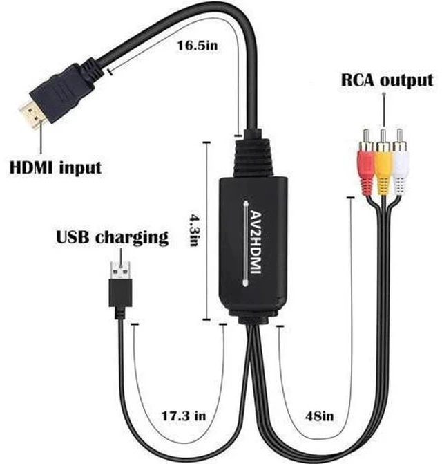 Alt view image 6 of 7 - 3RCA AV to HDMI Converter Cable, Composite CVBS RCA to HDMI Adapter Supports PAL/NTSC 1080P for VCR, DVD, Game Consoles & Old Cameras