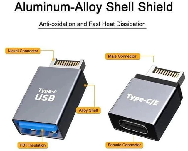 Alt view image 3 of 6 - 2PCS USB 3.1 Type-E Male to USB-A + USB-C Dual Port Motherboard Front Panel Extension Adapter