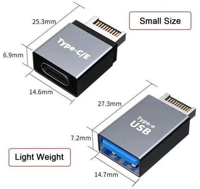 Alt view image 6 of 6 - 2PCS USB 3.1 Type-E Male to USB-A + USB-C Dual Port Motherboard Front Panel Extension Adapter