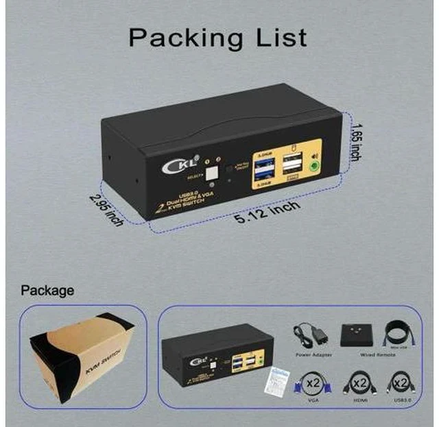 Alt view image 5 of 7 - CKL 2-Port Dual Monitor KVM Switch (HDMI+VGA), 4K for 2 PCs 2 Displays