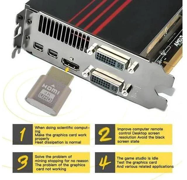 Alt view image 4 of 7 - 2PCS 4K HDMI Dummy Plug EDID Emulator, Headless Virtual Monitor Adapter Support 4K@60Hz 2K@144Hz for Windows Mac Linux