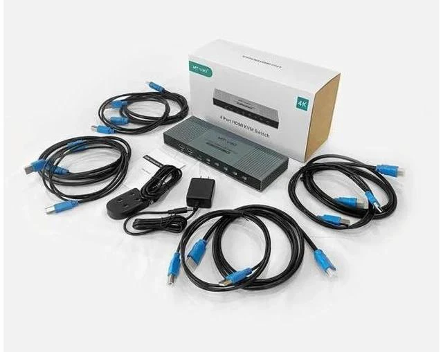 Alt view image 3 of 7 - MT-VIKI 4x1 4K Quad HDMI KVM Multi-Viewer Switch, PIP & POP Screen Modes, One Set Keyboard Mouse Monitor Controls 4 PCs, 4K@30Hz Seamless Switch via Hotkeys & Front Buttons