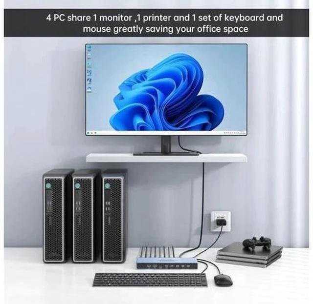Alt view image 6 of 7 - MT-VIKI 4x1 4K Quad HDMI KVM Multi-Viewer Switch, PIP & POP Screen Modes, One Set Keyboard Mouse Monitor Controls 4 PCs, 4K@30Hz Seamless Switch via Hotkeys & Front Buttons
