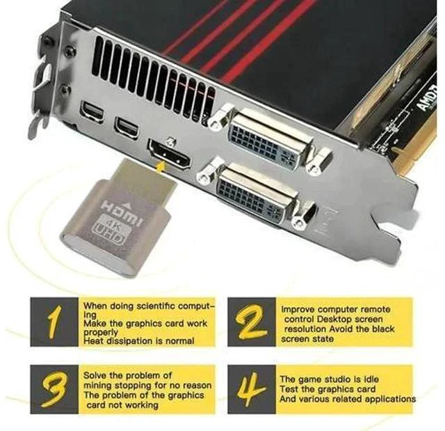 Alt view image 5 of 7 - 1 Pack 4K HDMI Dummy Plug EDID Emulator, Headless Virtual Display Adapter, 4K/2K@60Hz Support for Windows Mac Linux