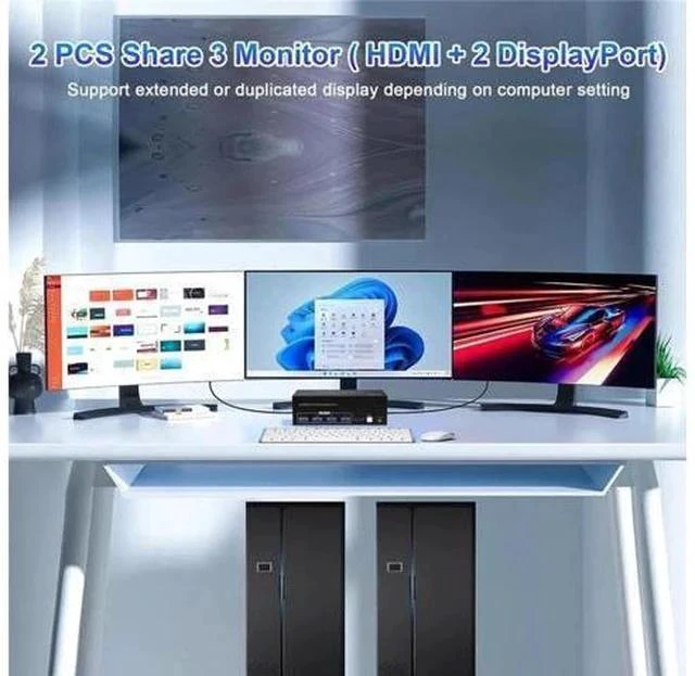 Alt view image 4 of 7 - 2-Port Triple Monitor KVM Switch (2DP+1HDMI), 8K@60Hz / 4K@144Hz, 4 USB3.0 Ports