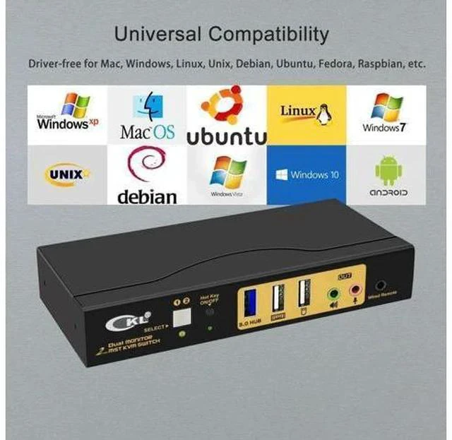 Alt view image 7 of 7 - CKL 2-Port DP MST KVM Switch, 1 DP Input to 1 DP + 1 HDMI Output for 2 PCs 2 Monitors