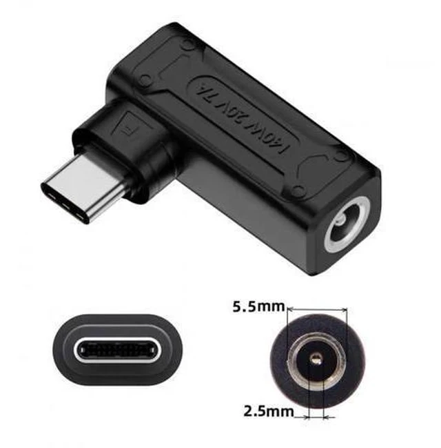 Alt view image 6 of 7 - 140W 90 Degree Angled DC 5.5x2.5mm to USB-C PD Charging Adapter, 100W Max DC Input to Type-C Power Converter Plug for Laptops, Phones & Tablets