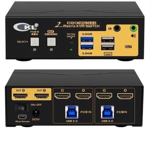 Main image of CKL 2-Port Dual HDMI Matrix KVM Switch, 4K Dual HDMI for 2 PCs 2 Monitors
