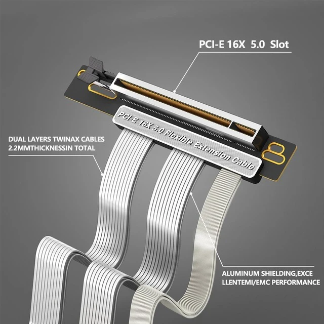 Alt view image 2 of 5 - PCIe 5.0 Graphics Card Extension Cable PCIe 5.0 x16 Riser Cable, 90-Degree Right-Angle Vertical Mount, Lossless Signal Transmission, Compatible with RTX 5090