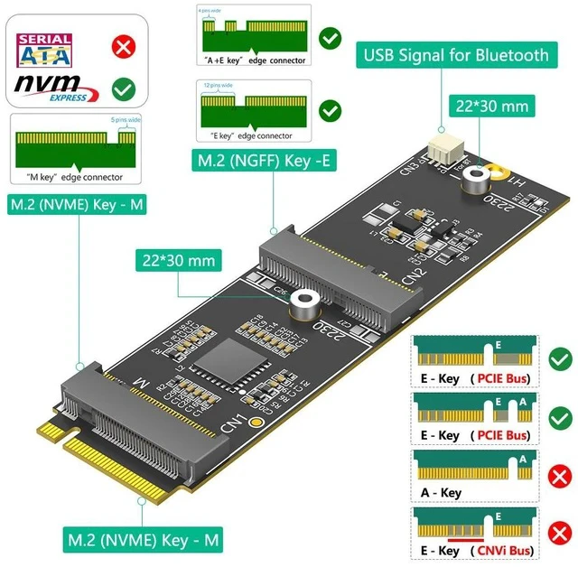 Alt view image 2 of 6 - 2-in-1 M.2 Key M NVMe SSD + E-Key WiFi / Bluetooth Combo Adapter Card M.2 to NVMe SSD + Wireless Module Converter for Desktop / Laptop