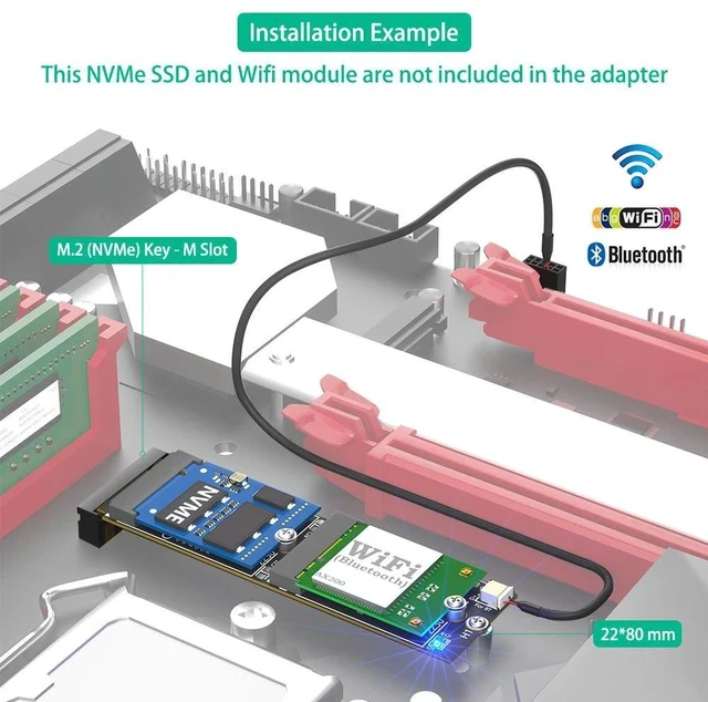 Alt view image 5 of 6 - 2-in-1 M.2 Key M NVMe SSD + E-Key WiFi / Bluetooth Combo Adapter Card M.2 to NVMe SSD + Wireless Module Converter for Desktop / Laptop