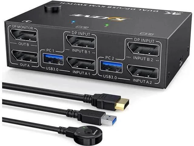 Main image of 2 Port Dual Monitor DP 1.4 KVM Switch 8K@30Hz 4K@60Hz, 2 PCs Share 2 Screens, 4 USB 3.0 Ports, DP1.2 Backward Compatible, With DP USB Cables & Wired Controller