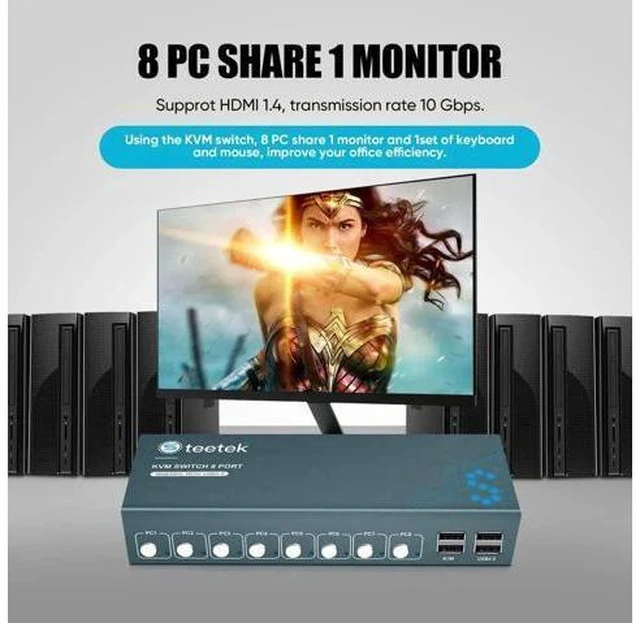 Alt view image 5 of 7 - 8-Port Single HDMI USB2.0 KVM Switch, 4K@30Hz with EDID Adaptive Function