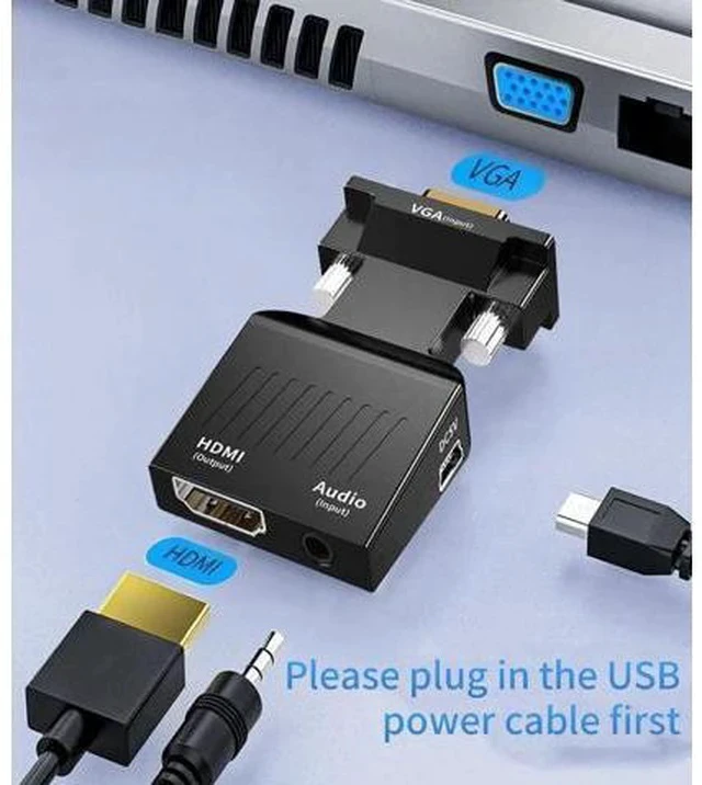 Alt view image 5 of 6 - Uni-Directional VGA Male to HDMI Female Adapter With 3.5mm Audio Jack Support 1080P 60Hz For Laptop PC Projector Monitor
