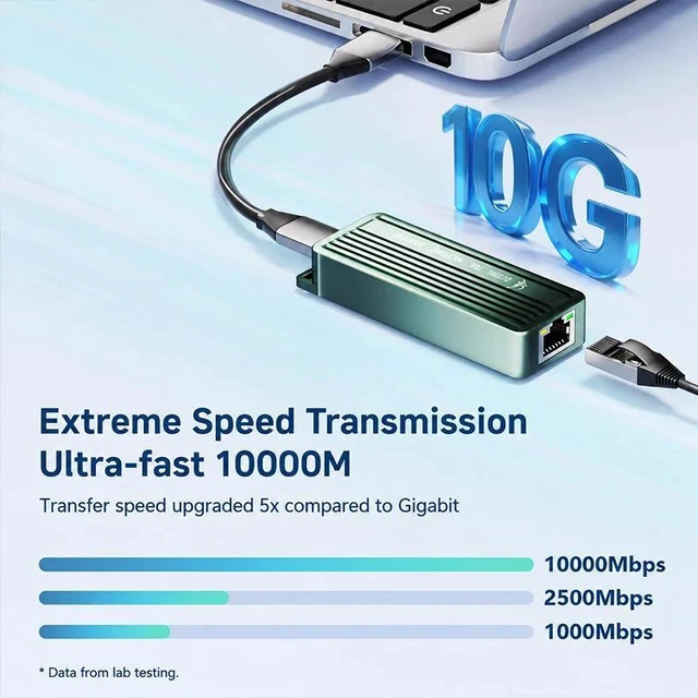 Alt view image 3 of 5 - 10G USB 3.2 Ethernet Adapter Type-C to 10Gbps RJ45 Wired Network Converter, High-Speed 10 Gigabit LAN Dongle, Realtek RTL8159 Chipset for Laptop / Desktop