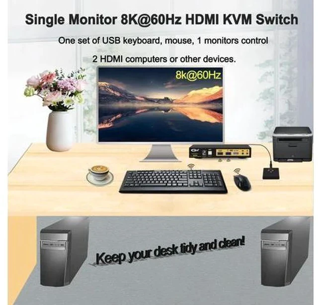 Alt view image 7 of 7 - CKL 2-Port HDMI 2.1 KVM Switch, 8K, for 2 PCs Share 1 Monitor with EDID Emulation