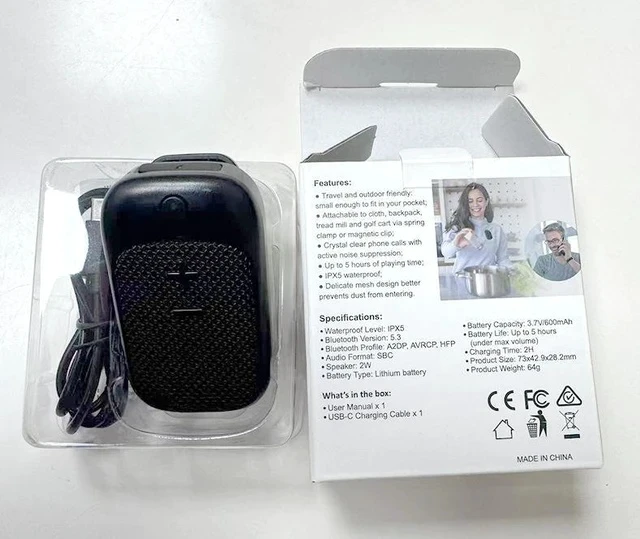 Alt view image 4 of 5 - WS11 Wearable Wireless Bluetooth Speaker Mini Portable, Outdoor Running, Clip/Magnetic Mount, Lightweight Bass, IPX5 Waterproof - black