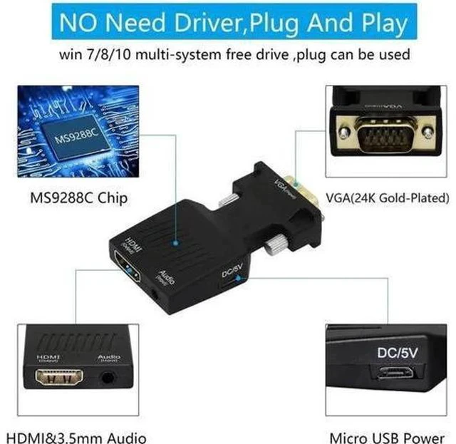 Alt view image 5 of 6 - 1080P VGA Male to HDMI Female Converter Cable, VGA to HDMI Adapter