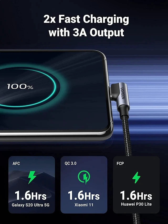 Alt view image 3 of 7 - UGREEN USB C Cable 90 Degree Type C Cable 18W Fast Charging USB A to USB C Cable Right Angle Compatible with iPad Mini 6Galaxy S21 S20 Note20 S21 Z Flip 3 Z Fold Pixel PS5 GoPro Hero 8 Switch 1.5ft