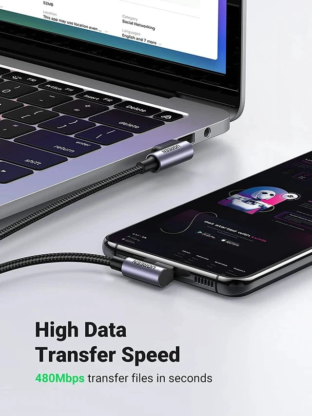 Alt view image 4 of 7 - UGREEN USB C Cable 90 Degree Type C Cable 18W Fast Charging USB A to USB C Cable Right Angle Compatible with iPad Mini 6Galaxy S21 S20 Note20 S21 Z Flip 3 Z Fold Pixel PS5 GoPro Hero 8 Switch 1.5ft