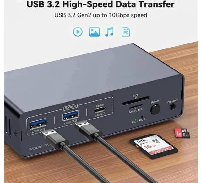 Alt view image 3 of 7 - 13-in-1 USB3.2 USB-C DP KVM Switch Docking Station, Dual Monitor Type-C + DisplayPort KVM Dock 4K@120Hz for 1 Laptop & 1 Desktop Share Two Monitors USB Peripherals