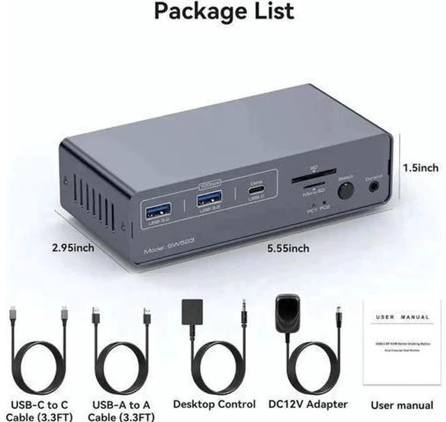 Alt view image 7 of 7 - 13-in-1 USB3.2 USB-C DP KVM Switch Docking Station, Dual Monitor Type-C + DisplayPort KVM Dock 4K@120Hz for 1 Laptop & 1 Desktop Share Two Monitors USB Peripherals