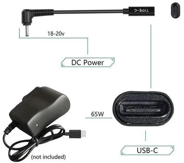 Alt view image 2 of 5 - USB-C to DC 4.0×1.35mm PD Charging Cable, 100W E-Mark Chip Type-C Male to 40135 DC Barrel Power Cord for ASUS ZenBook/VivoBook Laptops