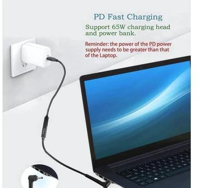 Alt view image 4 of 5 - USB-C to DC 4.0×1.35mm PD Charging Cable, 100W E-Mark Chip Type-C Male to 40135 DC Barrel Power Cord for ASUS ZenBook/VivoBook Laptops
