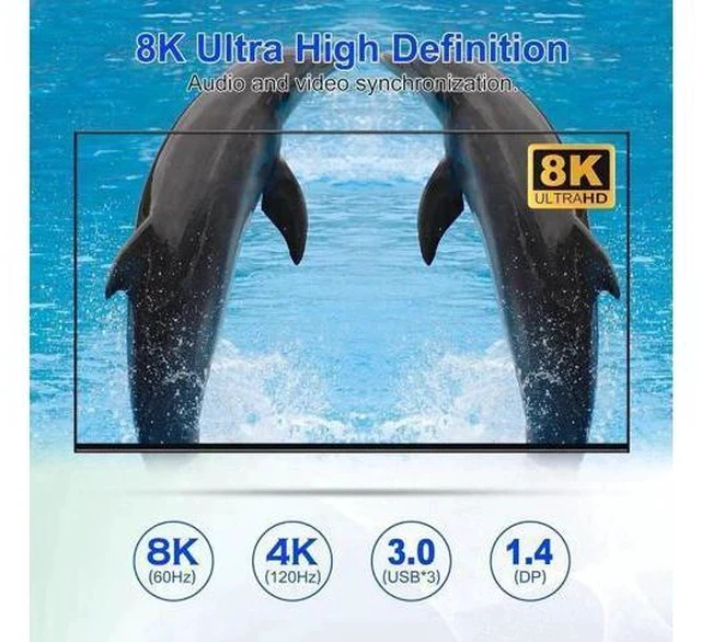 Alt view image 7 of 7 - 4-Port DP1.4 Triple Monitor USB 3.0 KVM Switch, 8K@60Hz & 4K@144Hz, Audio Jack & 3 USB3.0 Ports