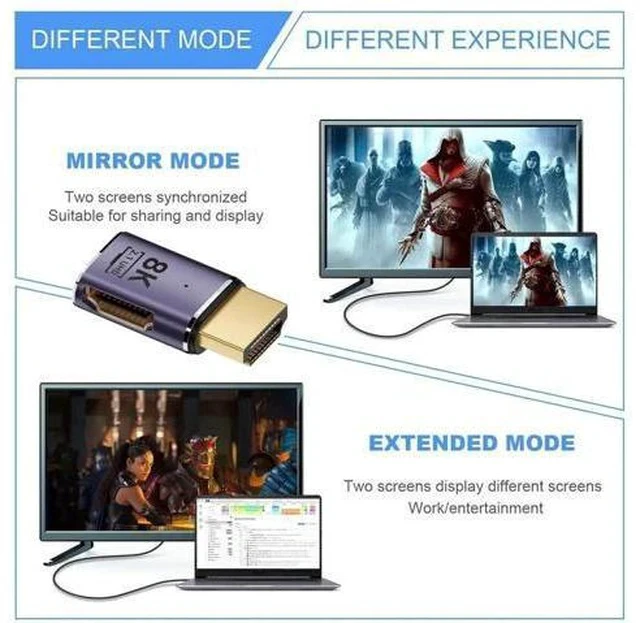 Alt view image 3 of 7 - Horizontal Right 90 Degree Flat HDMI 2.1 Extension Adapter, HDMI Male to Female Connector Supports 8K@60Hz UHD HDTV