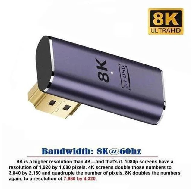 Alt view image 2 of 7 - Vertical 90° Right Angle Low Profile HDMI 2.1 Extension Adapter, HDMI Male to Female Connector Supports 8K@60Hz UHD for HDTV