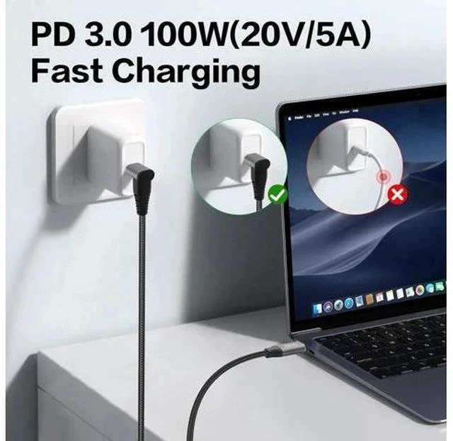 Main image of USB C to USB C 90 Degree Cable 10Gbps USB Type-C 3.1 Gen2 Male to Male Data Transfer 4K@60Hz Video Cable Support 100W Fast Charging (2M/6.6FT)