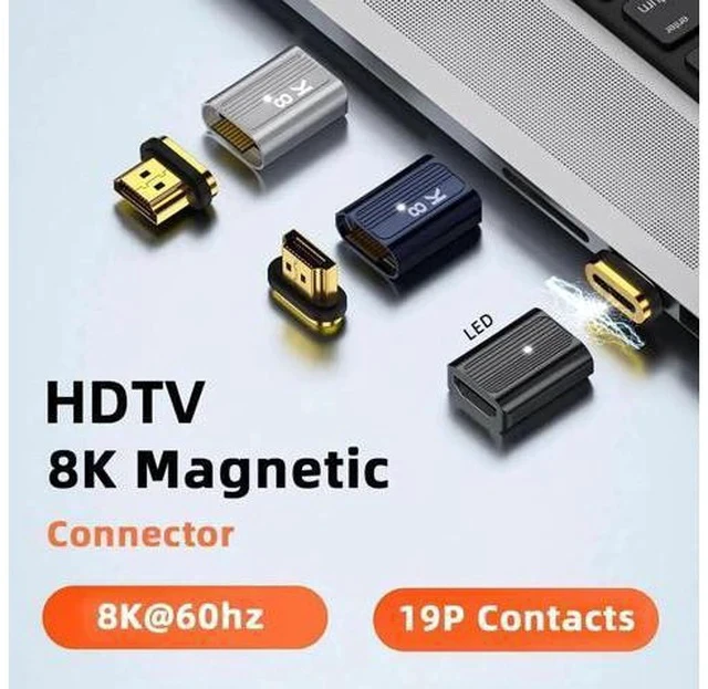 Alt view image 7 of 7 - Magnetic HDMI 2.1 Gender Changer Male to Female Adapter with Full 19Pin Contacts, Supports 8K Video Transmission for Laptops, HDTVs & Monitors