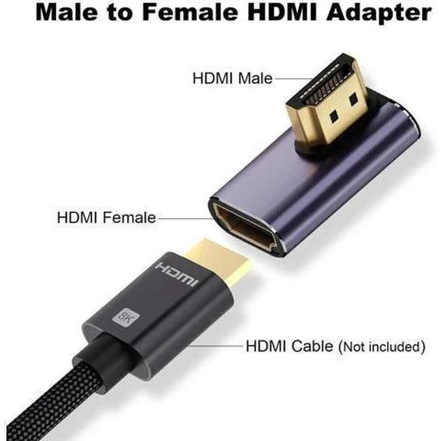 Alt view image 2 of 6 - 2 Pack 8K HDMI 2.1 Right Angle Adapters, Aluminum Alloy 90° Left/Right & 270° HDMI Male to Female Extender Connectors