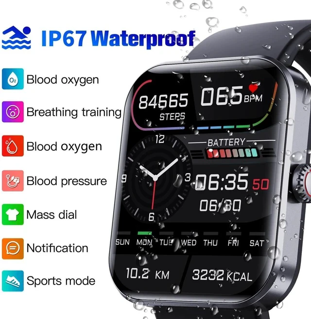 Alt view image 2 of 4 - F57L Smart Watch 1.91" HD IPS Display, Waterproof, Heart Rate / Blood Pressure / Blood Oxygen Monitor