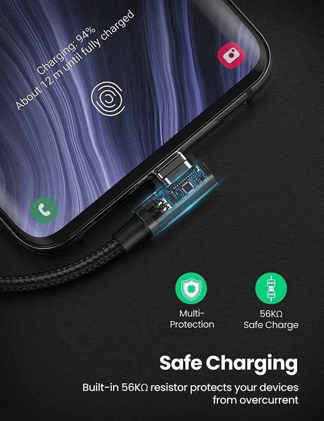 Alt view image 6 of 7 - UGREEN USB C Cable 90 Degree Type C Cable 18W Fast Charging USB A to USB C Cable Right Angle Compatible with iPad Mini 6Galaxy S21 S20 Note20 S21 Z Flip 3 Z Fold Pixel PS5 GoPro Hero 8 Switch 1.5ft