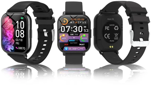 Alt view image 3 of 5 - P6 Smartwatch Music Control, Bluetooth Calling, Heart Rate/BP/Sleep Monitor, Fitness Tracker - black