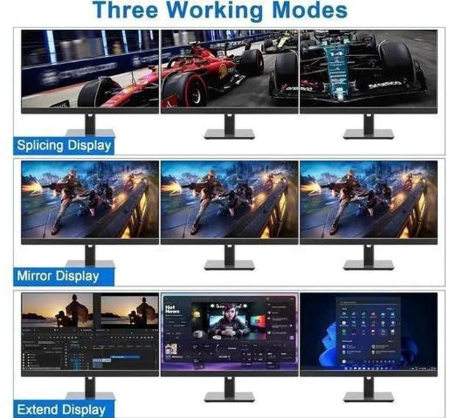 Alt view image 5 of 7 - 4-Port DP1.4 Triple Monitor USB3.0 KVM Switch, 8K@60Hz, Audio & Mic + 3 USB3.0 Ports for 4 PCs