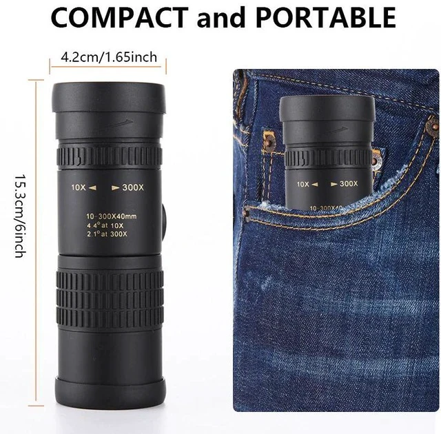 Alt view image 3 of 5 - Portable 10-300X40 Zoom Monocular Telescope Continuous Zoom High-Power HD, Phone Adapter for Outdoor Low-Light Night Vision Travel