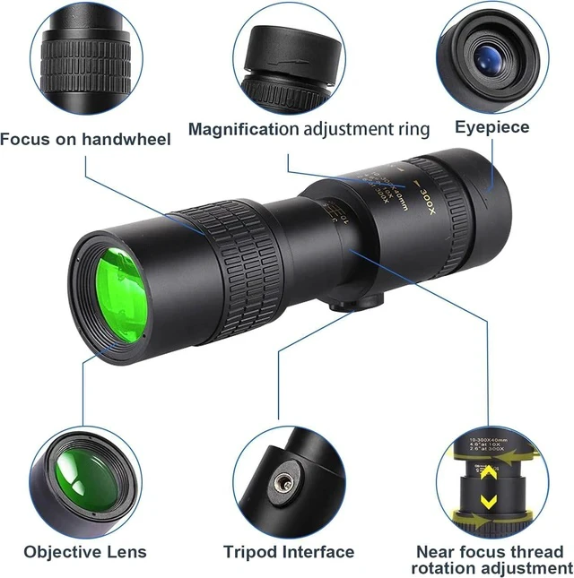 Alt view image 4 of 5 - Portable 10-300X40 Zoom Monocular Telescope Continuous Zoom High-Power HD, Phone Adapter for Outdoor Low-Light Night Vision Travel