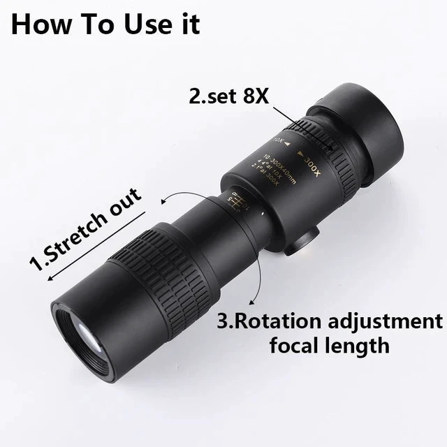 Alt view image 4 of 5 - Zoom 10-300X40 High-Power HD Portable Monocular Telescope with Phone Adapter, Men's Gift for Concert Birdwatching & Long-Distance Shooting