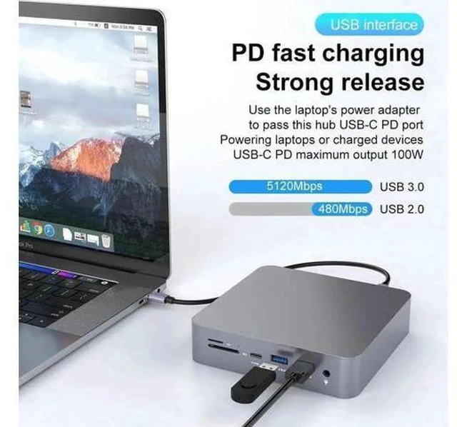 Alt view image 4 of 7 - 17-in-1 USB C Triple Display Docking Station Multiport Hub Adapter, Dual DP 4K + Single HDMI 4K + VGA 1080P, Gigabit Ethernet, USB3.0 & USB2.0 Ports, 100W PD Pass-Through Charging, SD TF Card Reader,