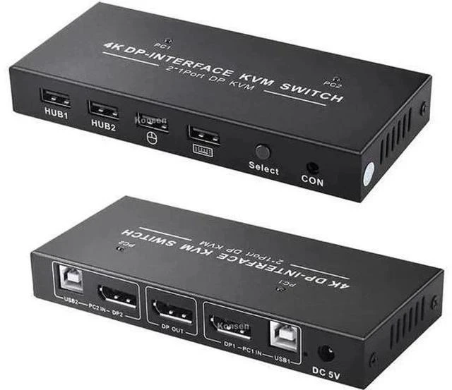 Main image of 2 Port 2 In 1 Out DP KVM Switch 4K@60Hz, 2 PCs Share One Monitor, Keyboard, Mouse & Printer